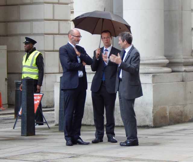 Officials outside the Foreign Office as Britain formed a new government in the wake of Brexit.